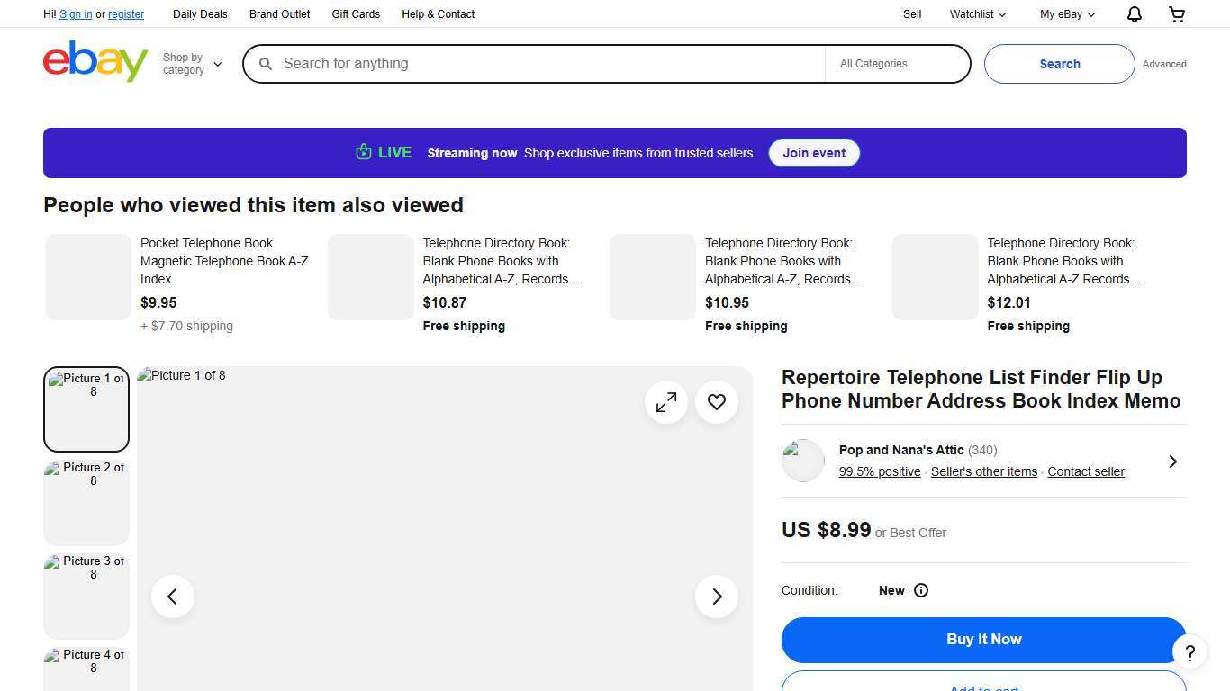Repertoire Telephone List Finder Flip Up Phone Number Address Book Index Memo | eBay